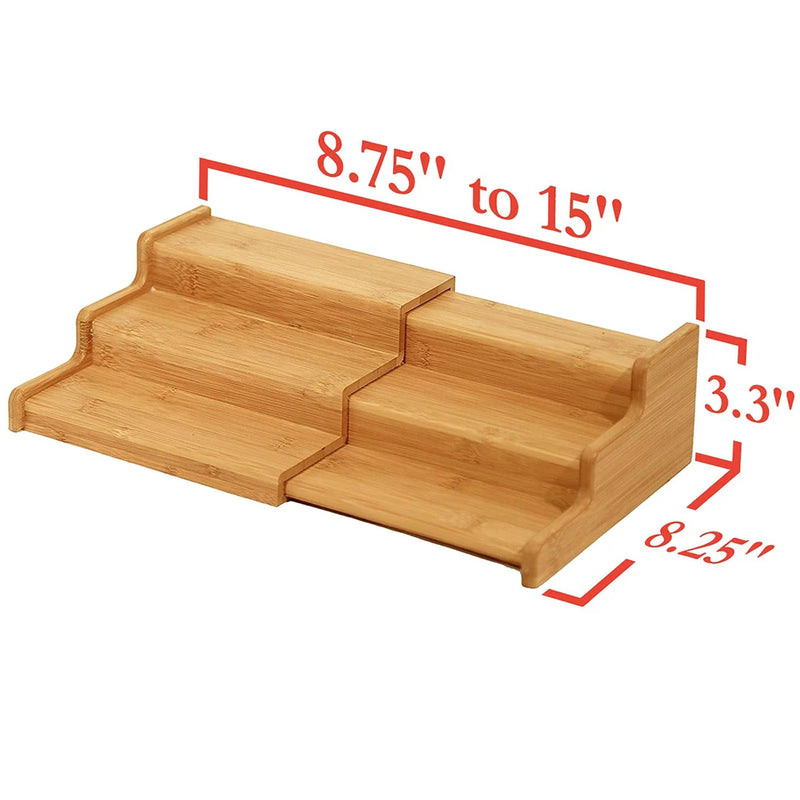 Organizador Expansível Para Armário de Cozinha, Porta tempero de Bambu 3 Camadas